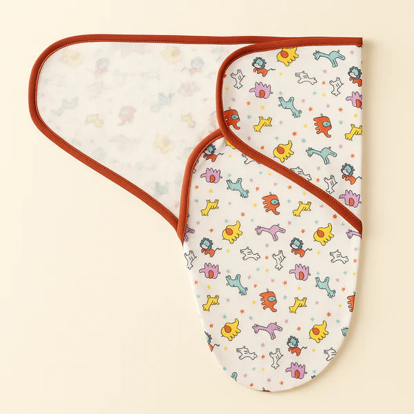 Baby Adjustable White Swaddle Stars Animals - Sunshine