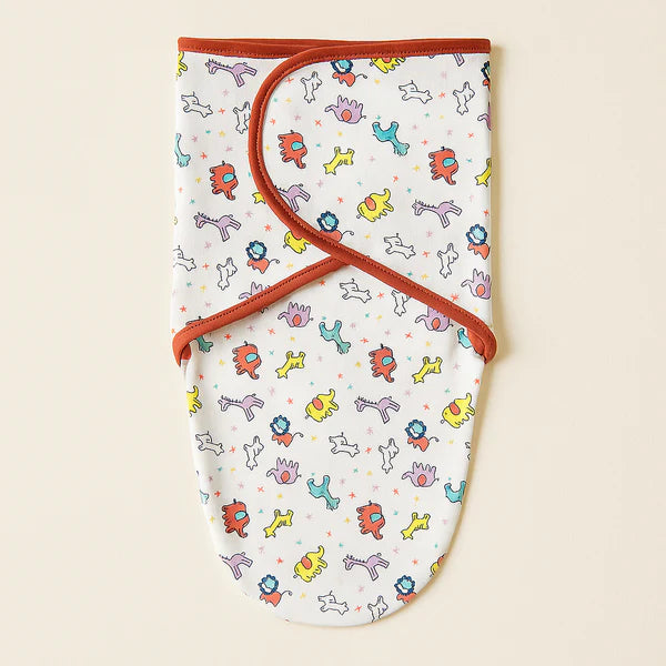 Baby Adjustable White Swaddle Stars Animals - Sunshine