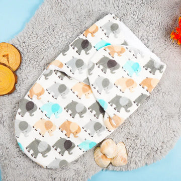 Baby Fleece Swaddle Elephant White - Sunshine